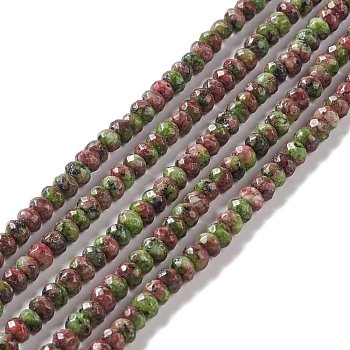 Dyed Natural Sesame Jasper/Kiwi Jasper Rondelle Beads Strands, Faceted, Yellow Green, 6x4mm, Hole: 1mm, about 87pcs/strand, 14.76~15.16 inch(37.5~38.5cm)
