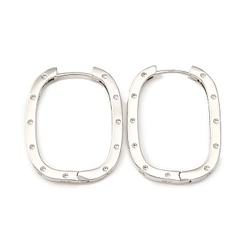 Brass Oval with Polka Dot Hoop Earrings for Woman, Platinum, 30x24x3mm, Pin: 1mm