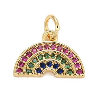 Cubic Zirconia Pendants, with Rack Plating Real 18K Gold Plated Brass Findings, with Jump Rings, Long-Lasting Plated, Lead Free & Cadmium Free, Rainbow, Real 18K Gold Plated, 9.5x14x2mm, Jump Ring: 5x1mm, 3mm Inner Diameter