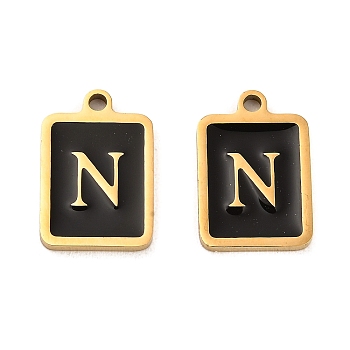 304 Stainless Steel Pendants, with Enamel, Rectangle with Letter Charm, Golden, Letter N, 17.5x12x1.5mm, Hole: 1.5mm
