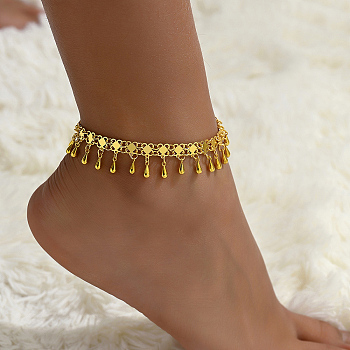 Brass Tassel Teardrop Charm Anklets, Real 18K Gold Plated