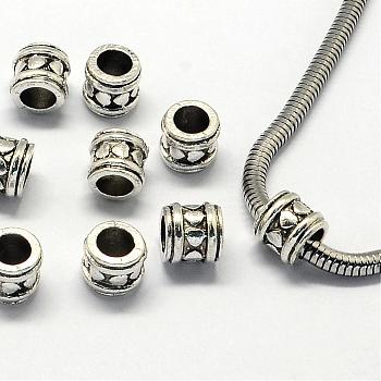 Alloy European Beads, Large Hole Beads, Column, Antique Silver, 8x7.5mm, Hole: 5mm