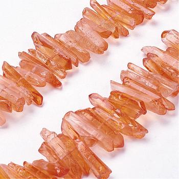 Natural Quartz Crystal Points Beads Strands, Dyed, Nuggets, Coral, 15~30x4~8x4~7mm, Hole: 1mm, 8 inch