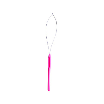 Iron Hair Extension Loop Needle Threader, Plastic Handle Pulling Hook Tool, Bead Device Tool, for Hair or Feather Extensions, Fuchsia, 203x7mm