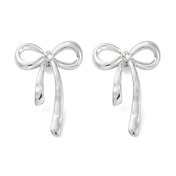 304 Stainless Steel Bowknot Stud Earrings, Silver, 39x28mm