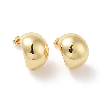 Rack Plating Brass Half Round Stud Earrings, Half Hoop Earrings for Women, Cadmium Free & Lead Free, Real 18K Gold Plated, 25x19.5x16mm, Pin: 0.8mm