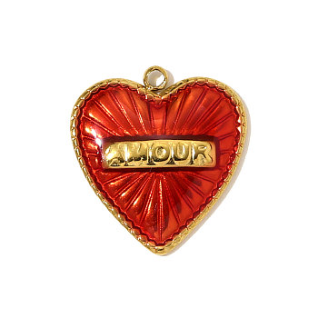 304 Stainless Steel Enamel Pendants, Heart Charms, Ion Plating(IP), Mirror Polished Finish, Real 18K Gold Plated, 18x17mm
