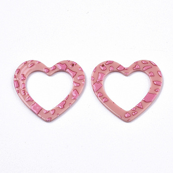 Opaque Printed Acrylic Pendants, Heart, Salmon, 36x39x2~3mm, Hole: 1.5mm