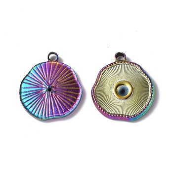 Ion Plating(IP) 304 Stainless Steel Pendant Rhinestone Settings, Flat Round, Rainbow Color, 23x19.5x2.5mm, Hole: 2mm, Fit for 2.7mm Rhinestone