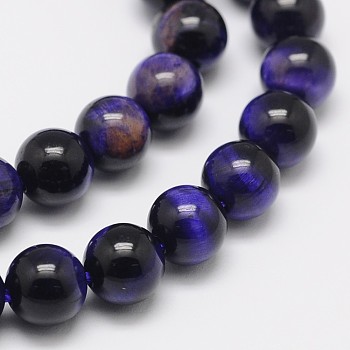 Natural Purple Tiger Eye Round Bead Strands, Dyed & Heated, Midnight Blue, 6mm, Hole: 1mm, about 62pcs/strand, 15.6 inch