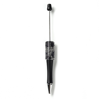 Plastic & Iron Beadable Pens, Ball-Point Pen, with Rhinestone, for DIY Personalized Pen with Jewelry Bead, Black, 145x14.5mm