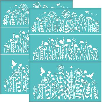 Self-Adhesive Silk Screen Printing Stencil, for Painting on Wood, DIY Decoration T-Shirt Fabric, Turquoise, Flower Pattern, 280x220mm