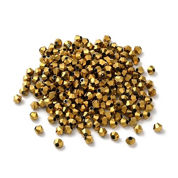Electroplate Glass Beads, Bicone, Gold, 4x4x3.5mm, Hole: 1mm, 720pcs/bag
