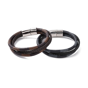 Microfiber Leather Cord Triple Layer Multi-strand Bracelet with 304 Stainless Steel Magnetic Buckle for Men Women, Mixed Color, 8-1/2 inch(21.5cm)