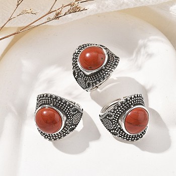 Synthetic Goldstone Adjustable Rings, Lead Free & Cadmium Free, Antique Silver Plated Brass Finger Rings for Women, 22.5mm, Inner Diameter: 17mm