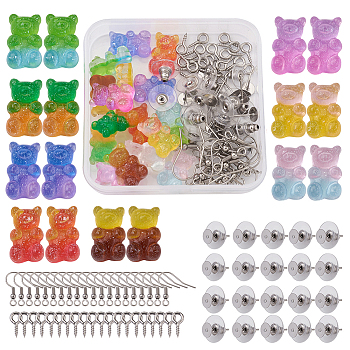 DIY Earring Making, with Translucent Resin Cabochons, 304 Stainless Steel Stud Earring Findings & Screw Eye Pin Peg Bails and 316 Stainless Steel Earring Hooks, Mixed Color, 74x72x17mm