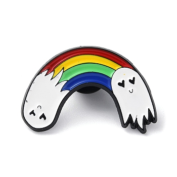 Halloween Ghost & Rainbow Enamel Pins, Black Alloy Brooch for Backpack Clothes, Colorful, 20x31x1.5mm