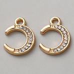 Alloy Rhinestone Pendants, Moon, Light Gold, Crystal, 16x12x2mm, Hole: 1.9mm(FIND-WH20004-81KCG-01)