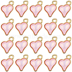 64Pcs Glass Charms, Heart Charms, with Alloy Findings, Faceted, Pink, 13.5x9.5~10x4~4.5mm, Hole: 1.8mm(FIND-SC0015-33B)
