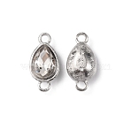 Alloy Glass Links, Connector Charms, Platinum, Teardrop, Crystal, 18x9x4.5mm, Hole: 2mm(FIND-WH0110-038P)