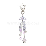 Flower Glass & Plastic Pearl & Alloy Pendant Decorations, with Star Swivel Clasps, Platinum, Medium Orchid, 122mm(HJEW-JM03435)