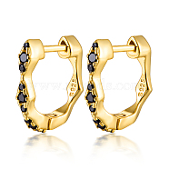 925 Sterling Silver Hoop Earrings, with Rhinestone and S925 Stamp, Golden, 2mm(OU0809)