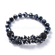 Faceted Glass Stretch Bracelets, with Polymer Clay Rhinestone Round Beads and 304 Stainless Steel Spacer Beads, Black, 1-7/8 inch(4.8cm)(BJEW-JB04509-06)