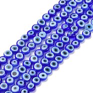 Handmade Lampwork Beads, Flat Round with Evil Eye, Dark Blue, 4.5x2.5mm, Hole: 0.6mm, about 90~100pcs/strand, 15.35''~15.75''(39~40cm)(LAMP-P056-01E)