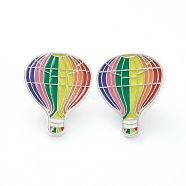Alloy Pride Enamel Brooches, Enamel Pin, with Butterfly Clutches, Rainbow Hot Air Balloon, Platinum, Colorful, 23x19x10mm(JEWB-M020-08-P)