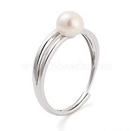 Round Natural Pearl Finger Rings, Rhodium Plated 925 Sterling Silver Adjustable Ring for Women, Platinum, Inner Diameter: 17mm(STER-Z009-08P)