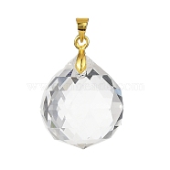 Clear Glass Pendants, with Brass Ice Pick Pinch Bails, Faceted Teardrop Charms, Golden, 28.5x21mm, Hole: 4x3.5mm(PALLOY-JF02404-02)