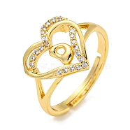 Heart with Letter Rack Plating Brass Micro Pave Clear Cubic Zirconia Adjustable Rings for Women, Lead Free & Cadmium Free, Real 18K Gold Plated, Letter D, Inner Diameter: 16mm(RJEW-I105-01G-D)