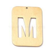 Ion Plating(IP) 304 Stainless Steel Pendants, Rectangle with Alphabet, Hollow, Letter.M, 32x22x1mm, Hole: 1.5mm(STAS-K216-49M-G)