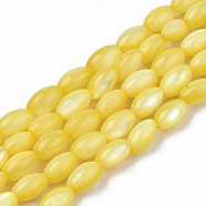 Natural Freshwater Shell Beads Strands, Dyed, Rice, Yellow, 5x3mm, Hole: 0.9mm, about 80~83pcs/strand, 14.76 inch~15.55 inch(37.5~39.5cm)(SHEL-N003-25-B05)