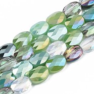 Electroplate Glass Beads Strands, AB Color Plated, Faceted, Oval, Yellow Green, 8x6x4mm, Hole: 1.2mm, about 69~70pcs/strand, 22.83~23.03inch(58~58.5cm)(EGLA-S194-17D)