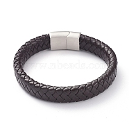 Unisex Leather Cord Weave Bracelets, with 304 Stainless Steel Magnetic Clasps, Coconut Brown, 8-1/4 inch(21cm), 12x6mm(BJEW-JB04893-02)