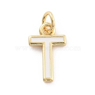 Rack Plating Brass Pendants, with Enamel and Jump Ring, Cadmium Free & Lead Free, Long-Lasting Plated, Real 18K Gold Plated, Letter, Letter T, 11.5x7x1mm, Hole: 2.5mm(KK-C065-05T-G)