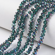 Electroplate Transparent Glass Beads Strands, Half Multi-color Plated, Faceted, Rondelle, Green, 6x5mm, Hole: 1mm, about 92~94pcs/strand, 17~17.5 inch(42.5~43.75cm)(X-EGLA-A034-T6mm-Q15)