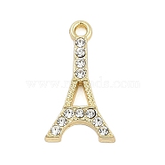 Rack Plating Alloy Micro Pave Rhinestone Pendants, Eiffel Tower, Golden, 20.5x11.5x2.5mm, Hole: 1.6mm(FIND-K020-08G)