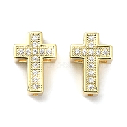 Rack Plating Brass Micro Pave Cubic Zirconia Charms, Real 18K Gold Plated, Lead Free & Cadmium Free, Cross, Real 18K Gold Plated, 12.5x8.5x5.5mm, Hole: 3x0.9mm(KK-Q790-02G)