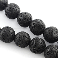 Natural Lava Rock Gemstone Round Bead Strands, Black, 12mm, Hole: 1.5mm, about 33pcs/strand, 15.7 inch(G-R285-12mm-06)