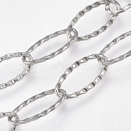304 Stainless Steel Cable Chains, Soldered, Textured, Oval, Stainless Steel Color, 20x10x1mm(STAS-T045-05)