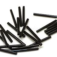 Opaque Glass Bugle Beads, Black, 20x2.5mm, Hole: 0.5mm, about 2000~2500pcs/bag(SEED-R028-2x20-C01)