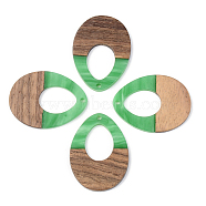 Opaque Resin & Walnut Wood Pendants, Teardrop, Green, 37.5x28x3mm, Hole: 2mm(RESI-S389-014A-C03)