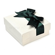 Square Cardboard Jewelry Set Box, with Polyester Bowknot Lid, Jewelry Storage Case with Velvet Sponge Inside, for Necklaces, Earrings, Rings, Dark Green, 7.5x7.4x4.2cm(CBOX-Q038-01D)