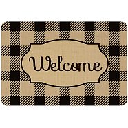 Linen and Rubber Ground Mat, Rectangle with Word Welcome, Black, Word, 40x60cm(AJEW-WH0142-012)