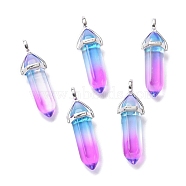 Faceted Bullet Glass Pointed Pendants, with Platinum Plated Brass Findings, Deep Sky Blue, 38~39.5x12.5x10mm, Hole: 5x3mm(KK-E282-01P-04)