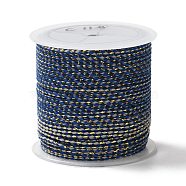 4-Ply Polycotton Cord, Handmade Macrame Cotton Rope, with Gold Wire, for String Wall Hangings Plant Hanger, DIY Craft String Knitting, Dark Blue, 1.5mm, about 21.8 yards(20m)/roll(OCOR-Z003-C15)