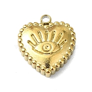 Ion Plating(IP) 304 Stainless Steel Pendants, Heart with Eye Charm, Real 18K Gold Plated, 14x12x4mm, Hole: 1.4mm(STAS-B058-08G-01)