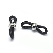 Eco-Friendly Eyeglass Holders, Glasses Rubber Loop Ends, with Brass Findings, Black, Platinum, 20x6mm, Hole: 2.5x5mm(KK-G351-12P-A)